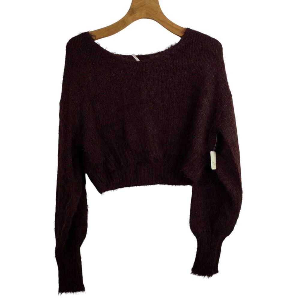 Free People Women's Pullover Crop Sweater Olivia Long Sleeve Decadent Size L NWT